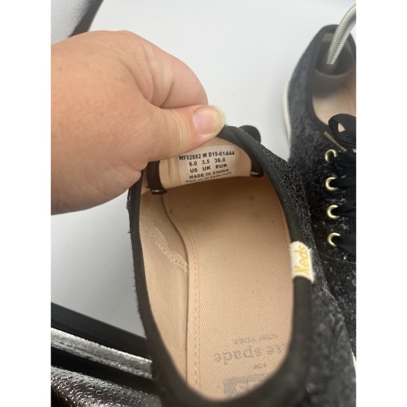 Keds Kate Spade Sneakers Size 6 Sparkle Glitter Lace Up Shoes Black Women's - Picture 8 of 8